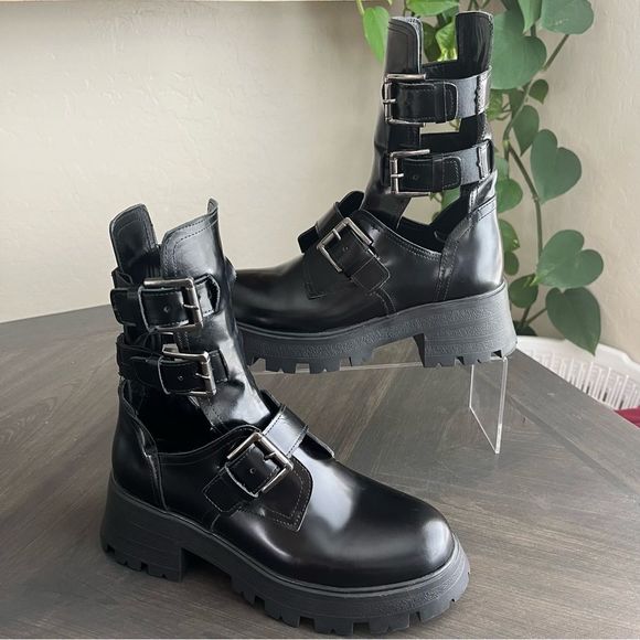 STEVE MADDEN Okara Buckle Cutout Platform Boot in Black Leather Size 7 NWOT - Picture 3 of 15